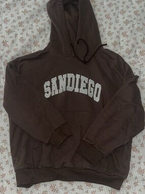 SHEIN Brown 'SANDIEGO' Crewneck Hoodie
